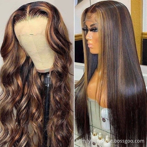 Shmily Cheap Human Wigs 13x6 Transparent HD Lace Frontal Wig Body Wave Highlight Lace Front Human Hair Wig